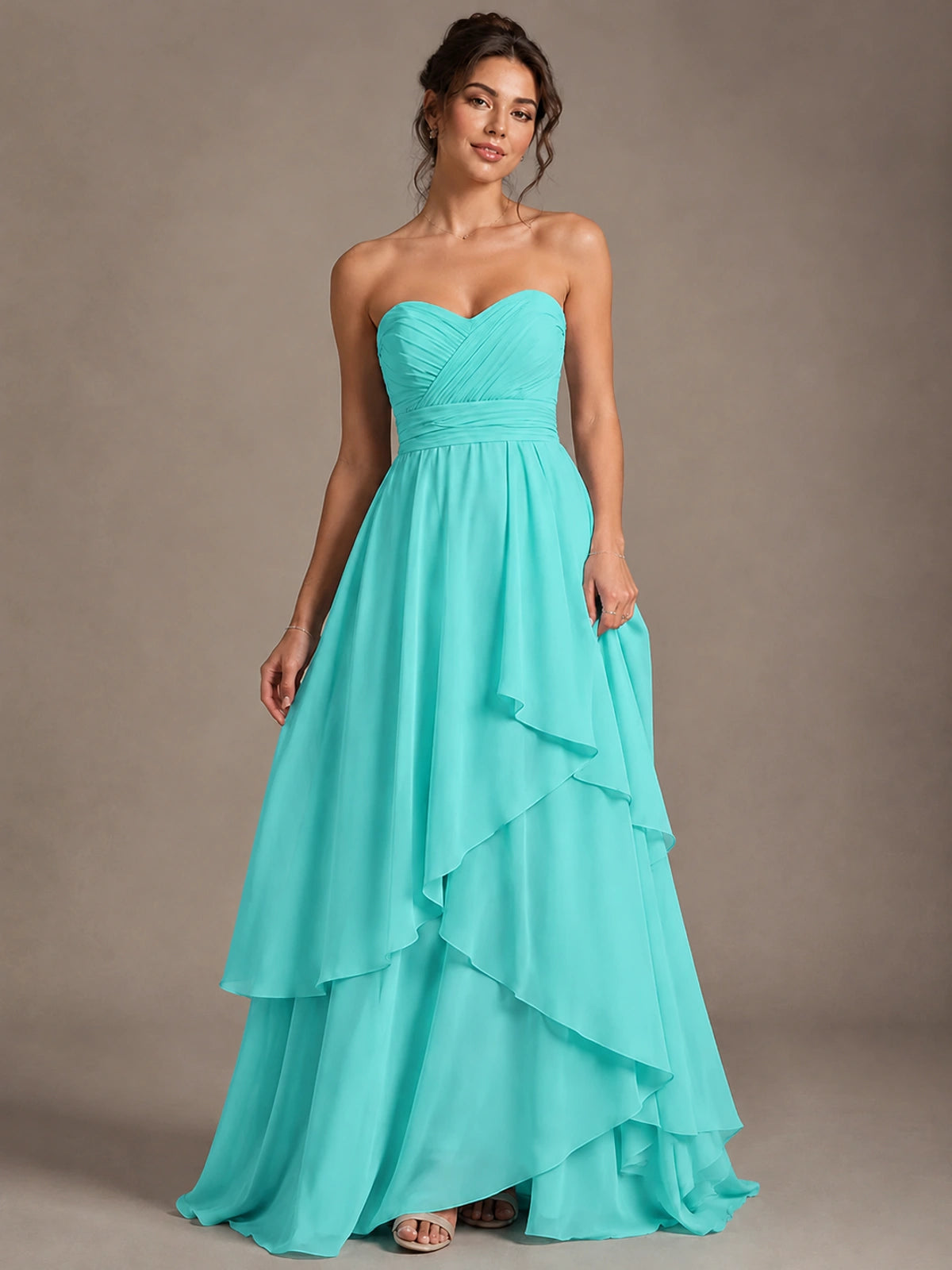 Strapless Ruffle A-Line Maxi Dress