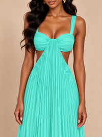 Butter Yellow Pleated Cutout Maxi Dress