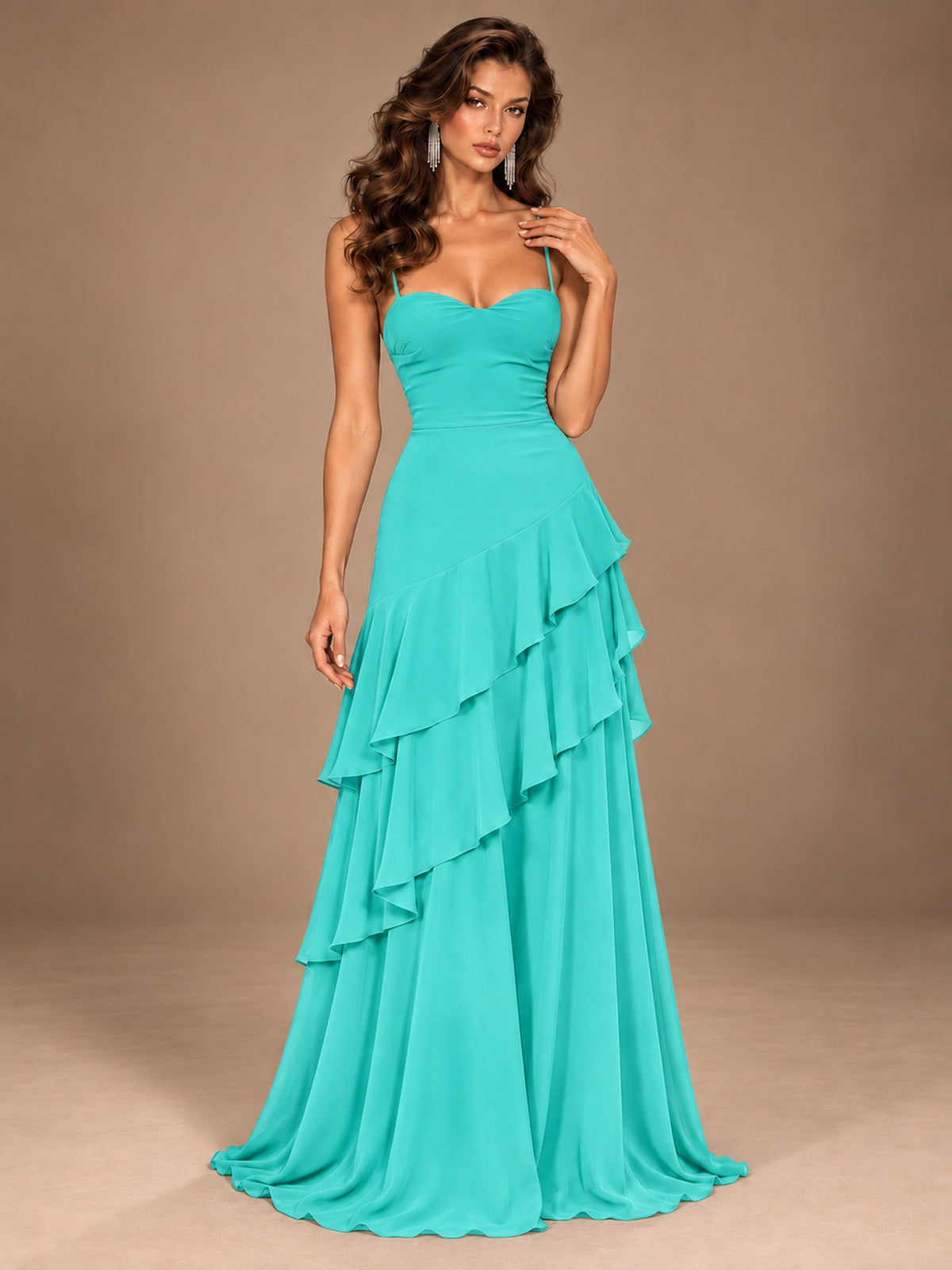Sweetheart A-Line Ruffle Prom Dress with Spaghetti Straps