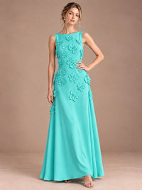 3D Floral Applique Sleeveless Formal Maxi Dress