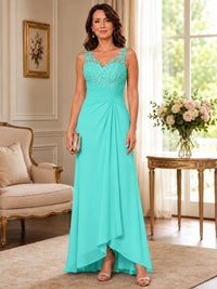 Elegant Chiffon Mother of the Bride Dress with Lace Applique and Cape Sleeves