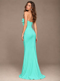 White Strapless Mermaid Maxi Dress with 3D Floral Appliques