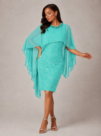 Floral Sheath Mother of the Bride Dress with Cape Overlay