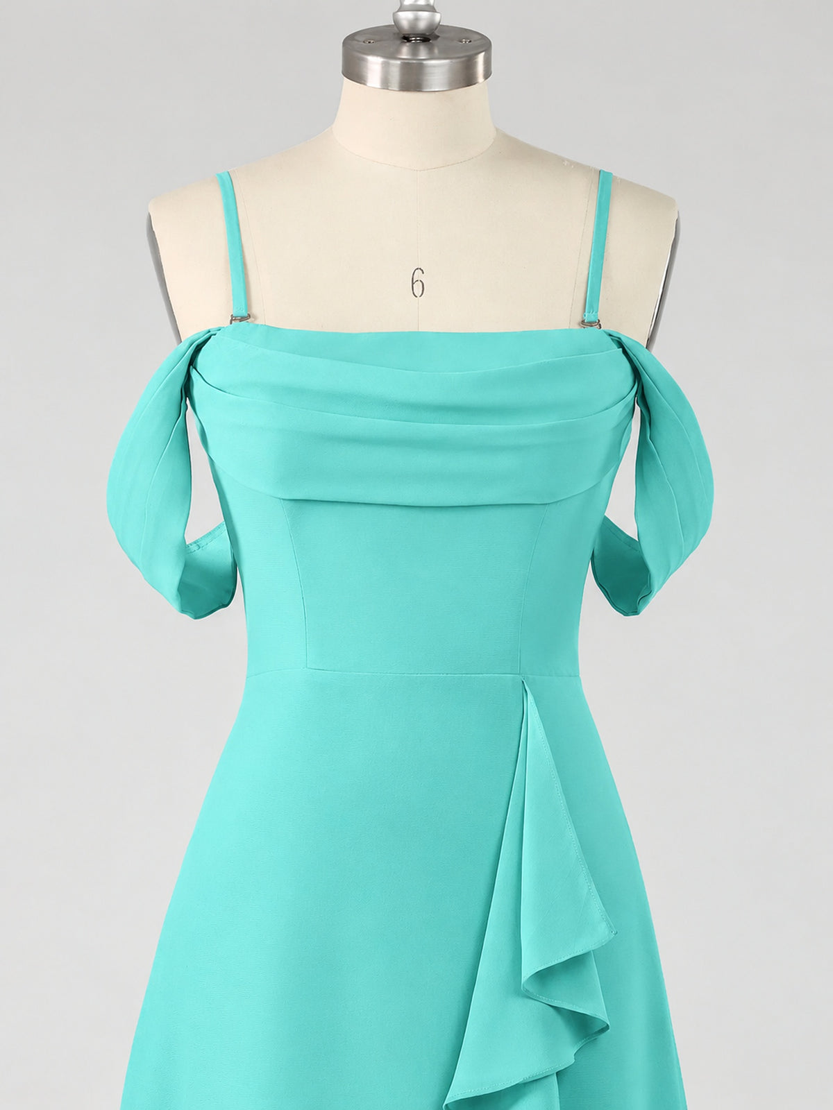 Spaghetti Strap Chiffon Bridesmaid Dress with Ruffles Slit