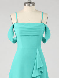 Spaghetti Strap Chiffon Bridesmaid Dress with Ruffles Slit