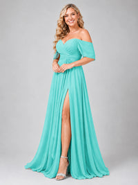 Off Shoulder Chiffon Bridesmaid Dress with Slit