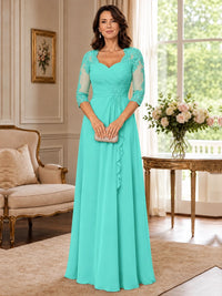 Chiffon Lace Applique Mother of the Bride Dress with 3/4 Sleeves