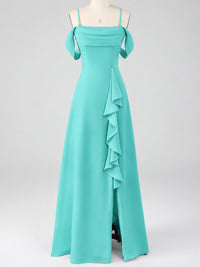 Spaghetti Strap Chiffon Bridesmaid Dress with Ruffles Slit