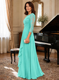 A-Line Chiffon Mother of the Bride Dress with Floral Applique 3/4 Sleeves