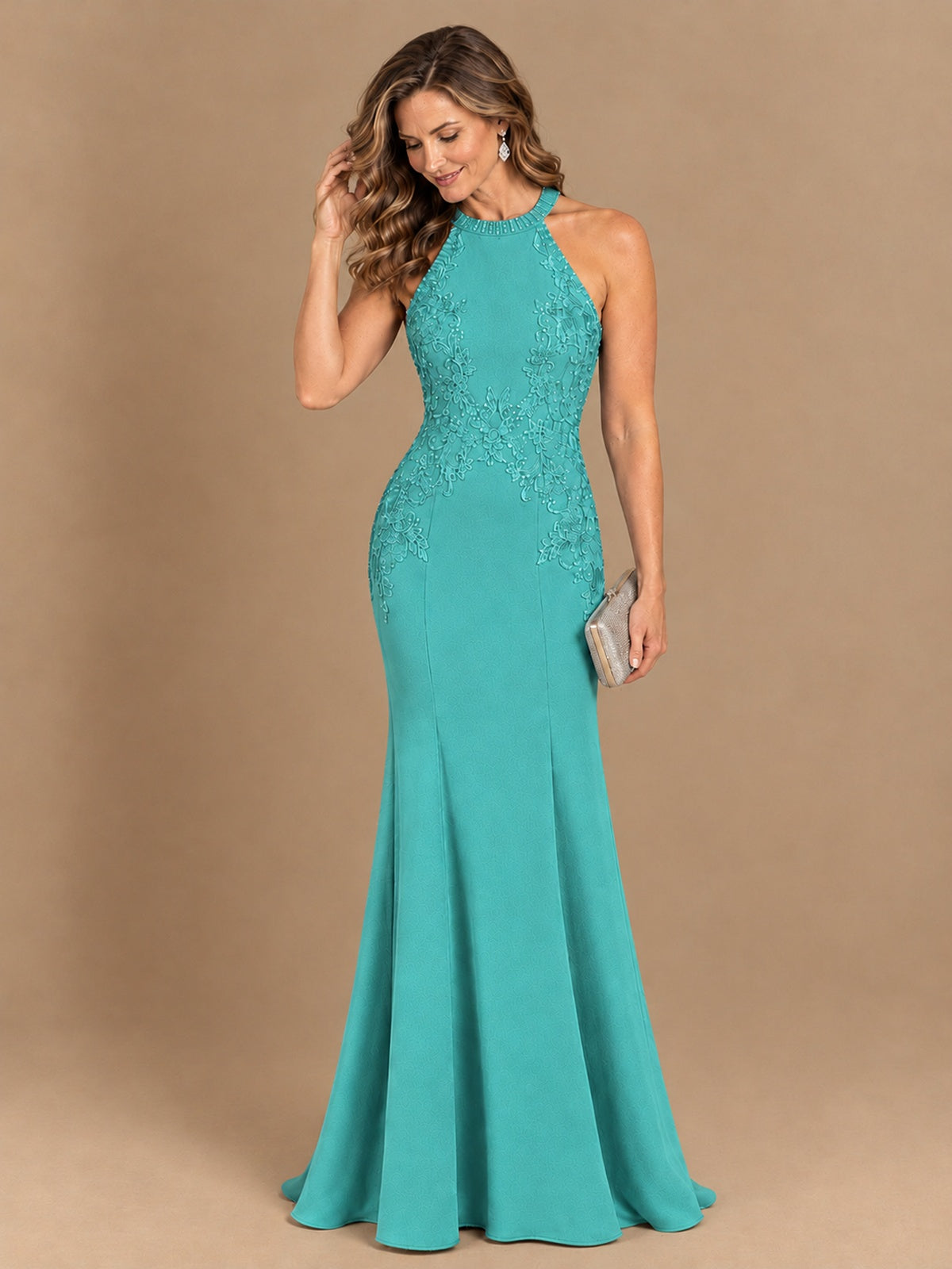 Halter Neckline Lace Appliques Mother of The Bride Dresses