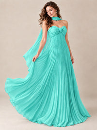 Sweetheart Neckline Pleated Prom Dress Strapless A-line Formal Dress with Flowy Scarf