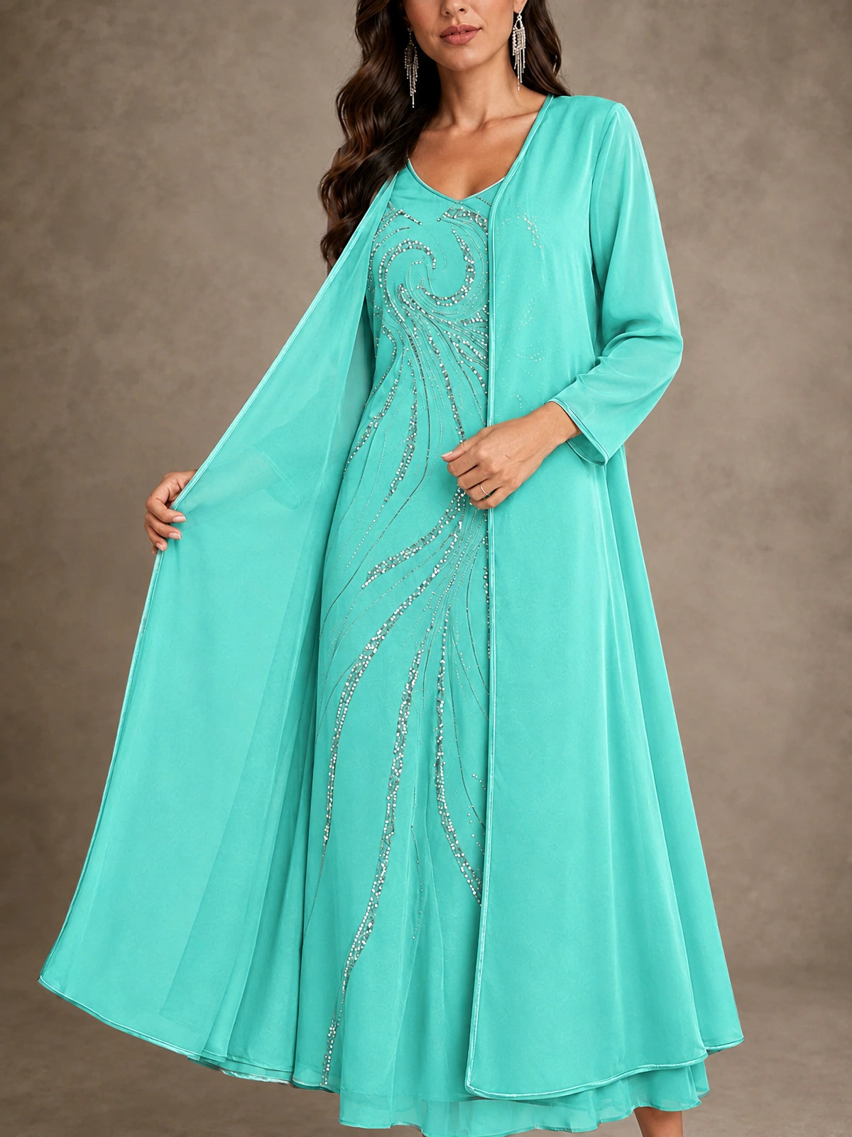 Sequin Chiffon Mother of the Bride Dress with Jacket