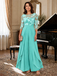 Lace Applique Wide-Leg Chiffon Mother of the Bride Jumpsuit