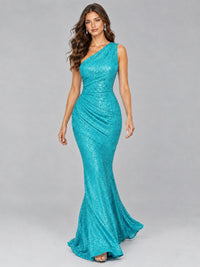 Sequin Mermaid One Shoulder Prom Dress Long formal Gown