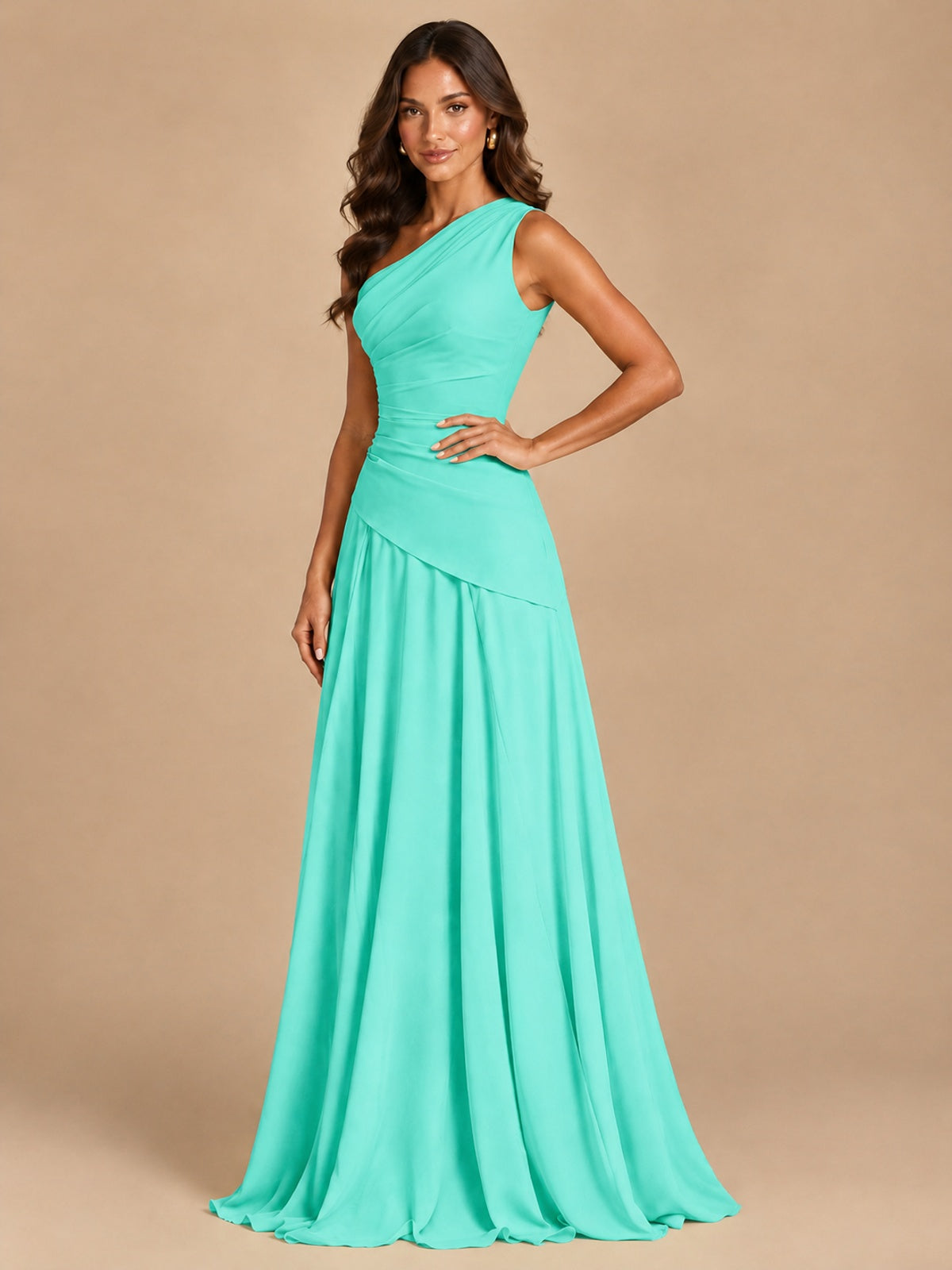 One Shoulder Prom Dress A-line Ruched Women Wedding Formal Gowns