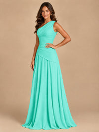 One Shoulder Prom Dress A-line Ruched Women Wedding Formal Gowns