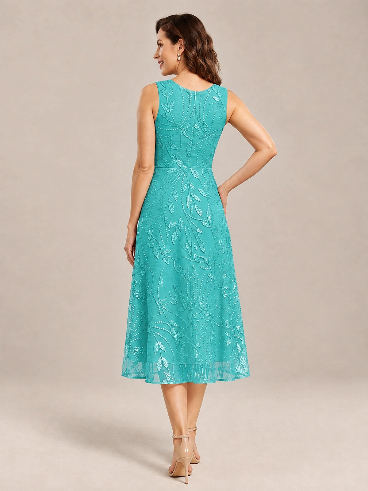 Tea Length Sequin Lace Mother of the Bride Dress with Chiffon Jacket