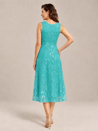 Tea Length Sequin Lace Mother of the Bride Dress with Chiffon Jacket