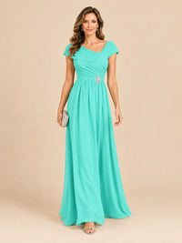 Cap Sleeve Mother of The Bride Dresses Long Chiffon Formal Gowns