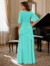 Asymmetric Draped Chiffon Mother of the Bride Dress with Flutter Sleeves