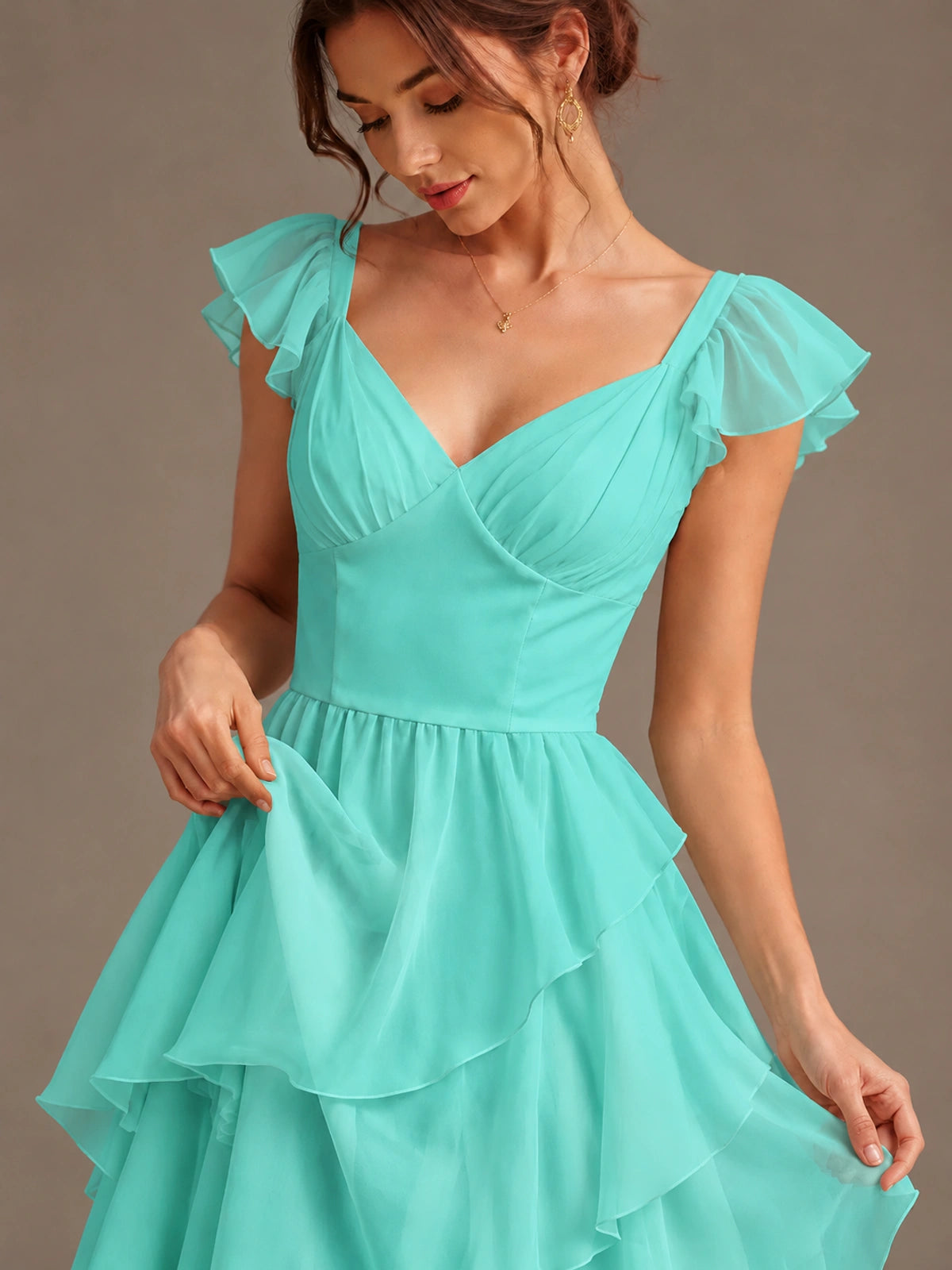 Ruffle Tiered V Neck Maxi Dress
