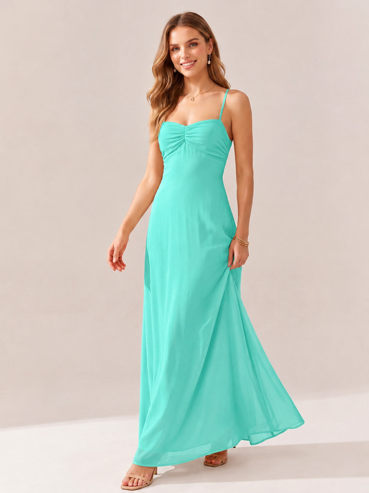 JOVELLEE Yellow Sweetheart Ruched Bust Chiffon Maxi Dress