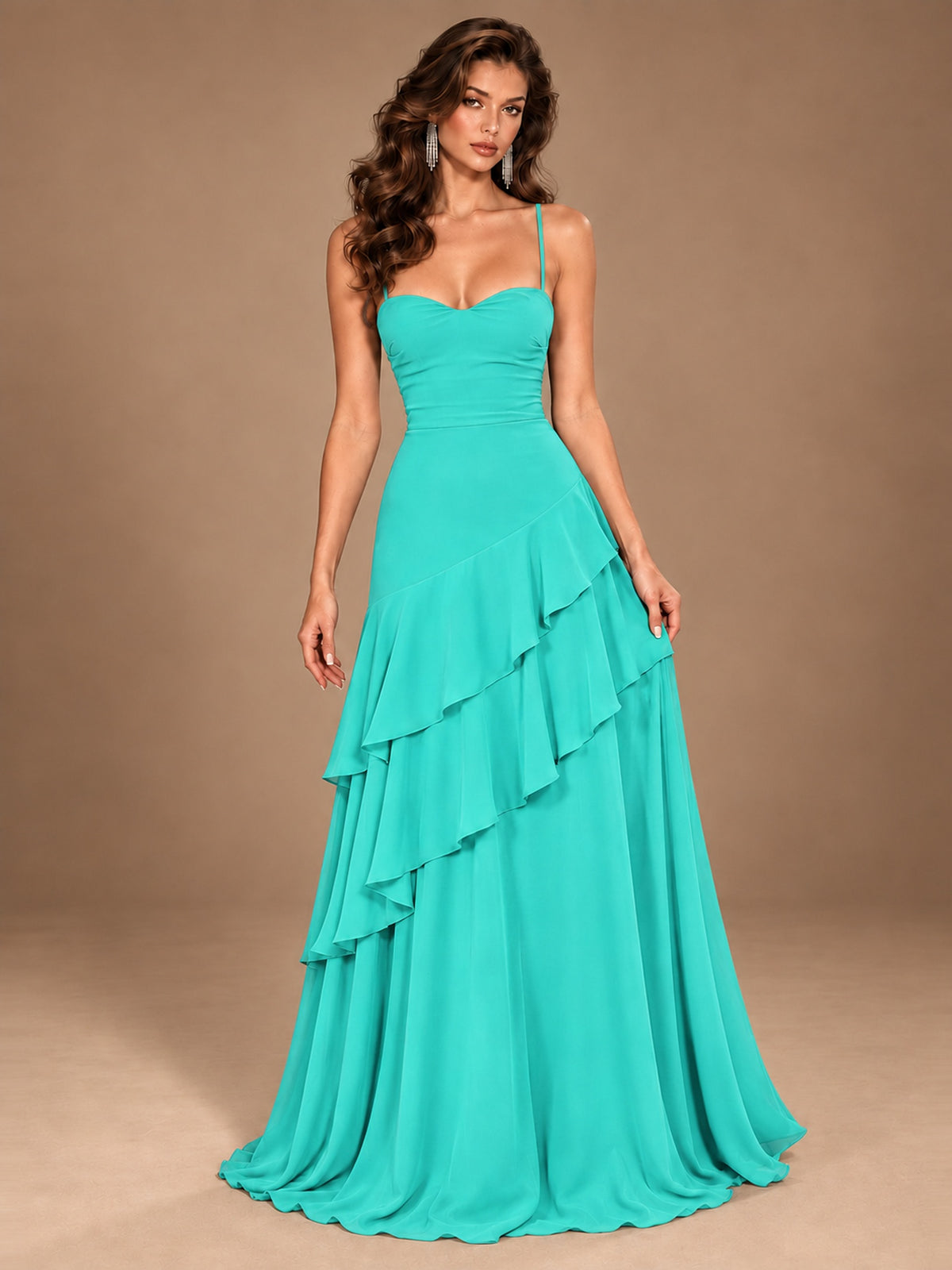 Sweetheart A-Line Ruffle Prom Dress with Spaghetti Straps
