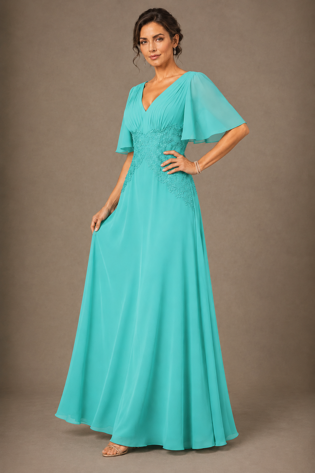 A-Line Chiffon Mother of the Bride Dress with Applique