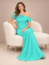 One Shoulder Chiffon Mother of The Bride Dress