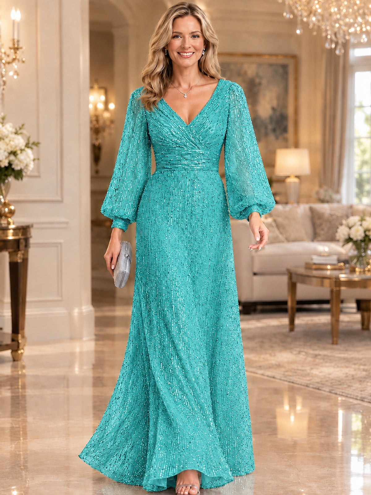 Sparkle Sequin Mother of The Bride Dresses with Long Sleeves