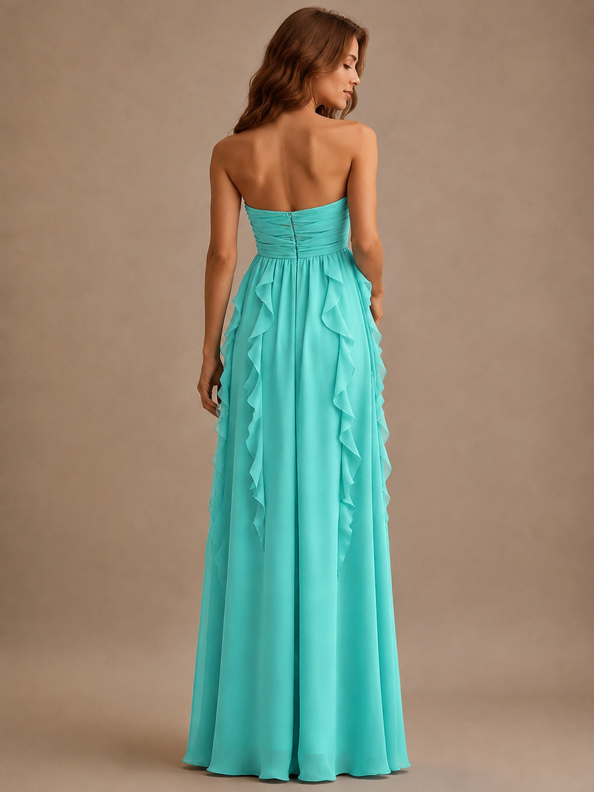 Srapless Sweetheart Chiffon Prom Dress Ruffle Formal Evening Gown