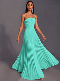 Strapless A-line Long Pleated Satin Prom Dress