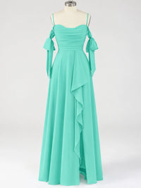 A-Line Ruffles Chiffon Bridesmaid Dress with Slit