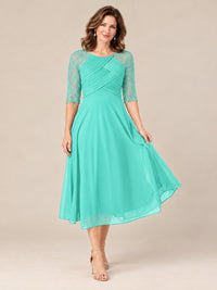 Tea-Length Mother of the Bride Dress with Lace 3/4 Sleeves