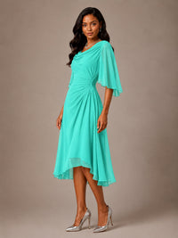 Cowl Neck Ruched Chiffon Mother of the Bride Dresses with Flutter Sleeves