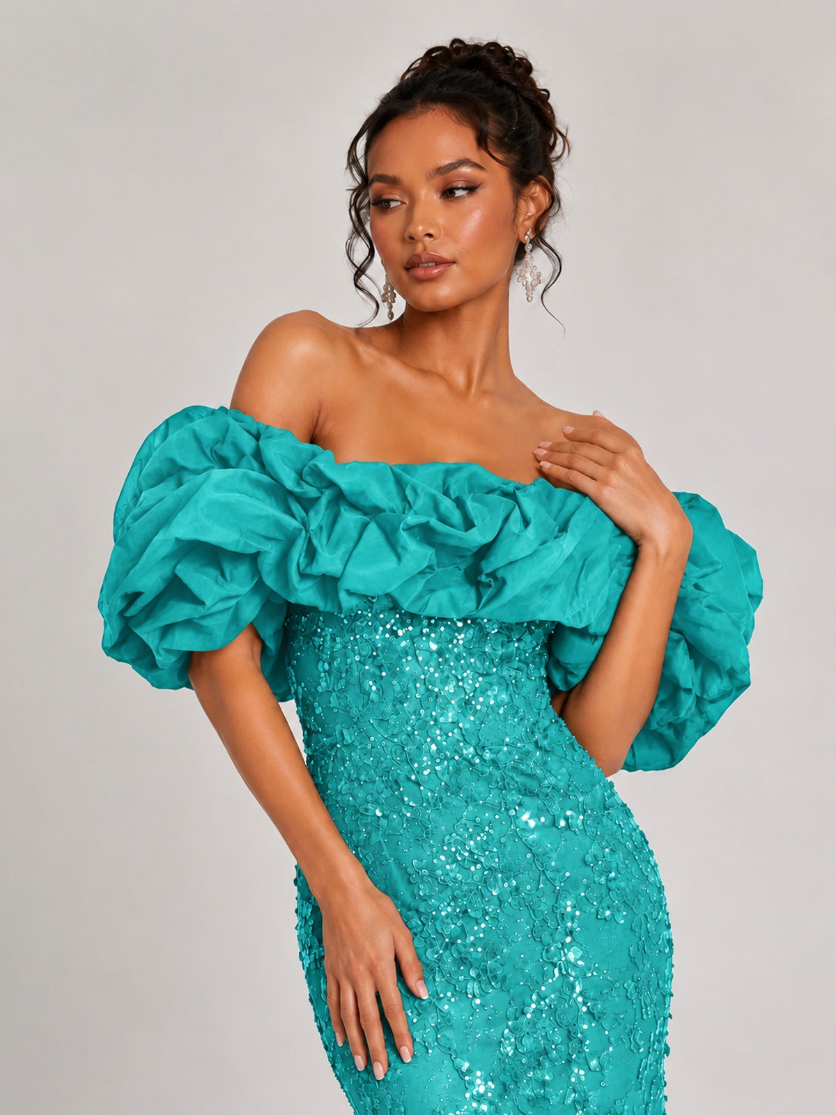Sequin Off-Shoulder Ruffle Mermaid Prom Dress