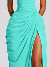 Ruched Halter Neck High-Slit Prom & Evening Dress