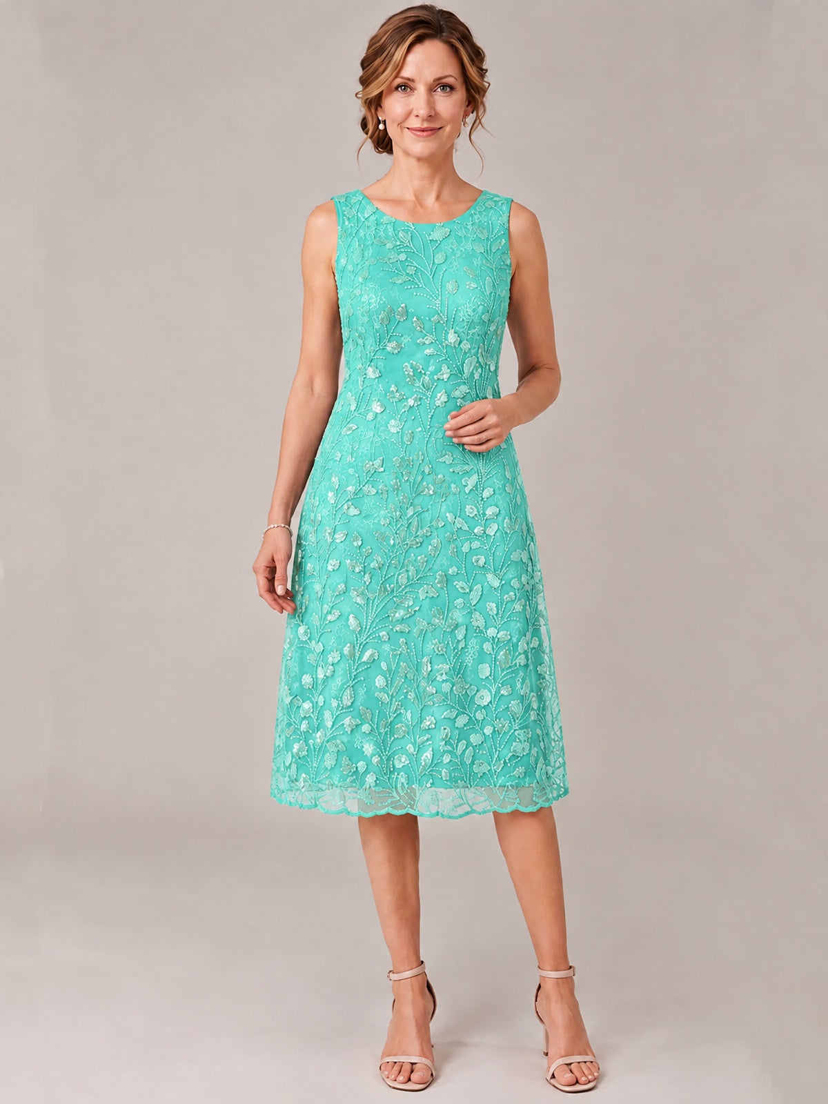 Tea Length Sequin Lace Mother of The Bride Dress with Chiffon Jacket