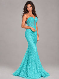 Strapless Corset Mermaid Prom Dress Lace Appliqué Formal Gown