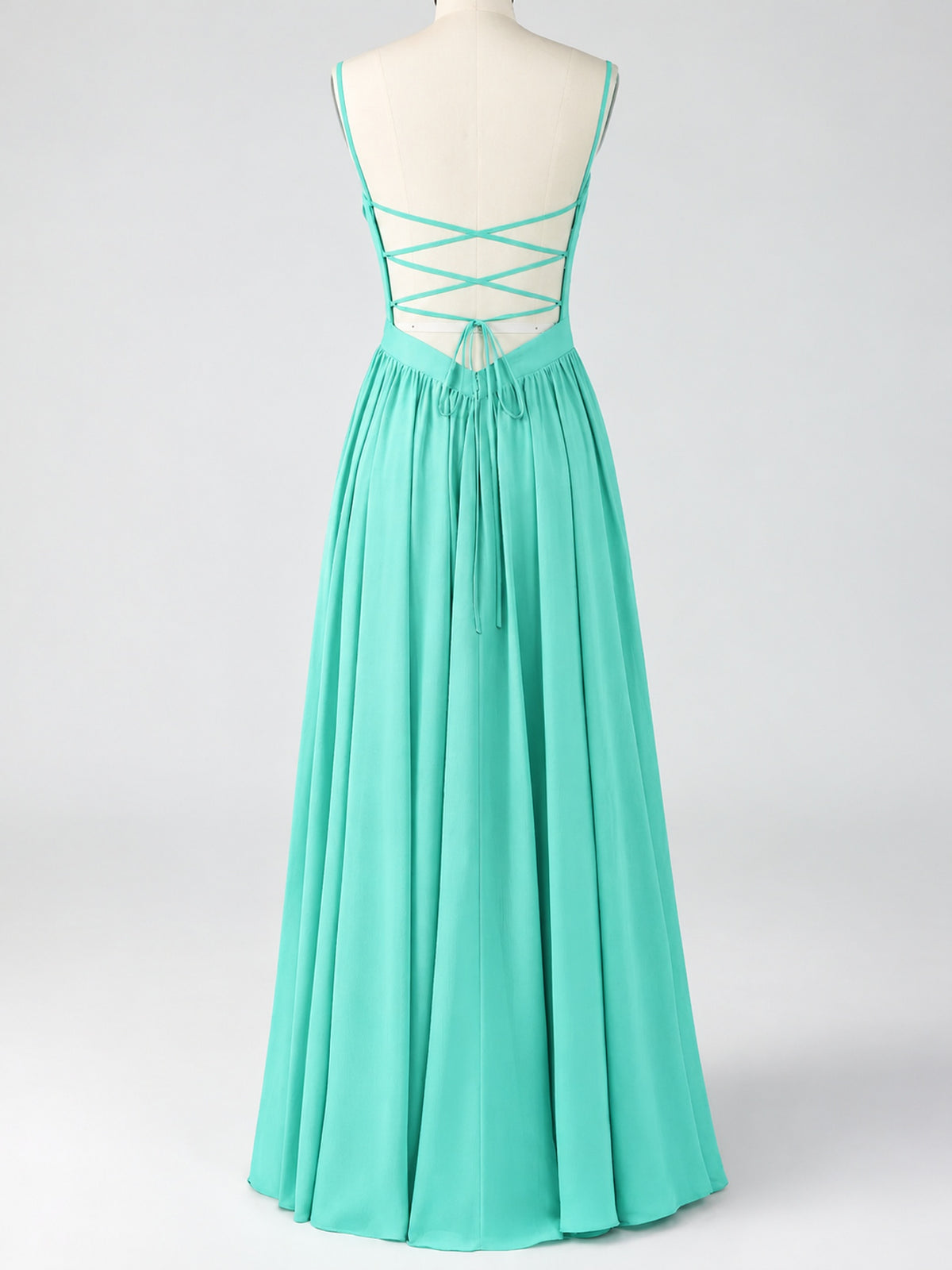 Spaghetti Strap Ruched Chiffon Maxi Dress with Backless