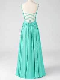 Spaghetti Strap Ruched Chiffon Maxi Dress with Backless