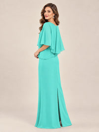 Cape Sleeve Mother of the Bride Dress with Asymmetrical Overlay