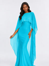 Satin Cape Prom Dresses Meramid Maxi Dress