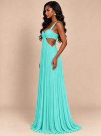 Butter Yellow Pleated Cutout Maxi Dress