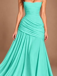 Butter Yellow Square Neck Ruched A-Line Prom Dress
