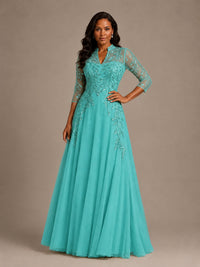 Embellished Appliques Mother of the Bride Dress with 3/4 Sleeves