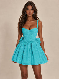 Sweetheart Glitter Tulle Puffy Mini Dress with Bow