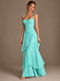 Spaghetti Strap Tiered Ruffles Chiffon Prom Dress