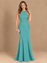 Halter Neckline Lace Appliques Mother of The Bride Dresses