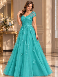 Lace Appliques A-line Mother of The Bride Dresses with Short Sleeves